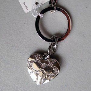 Coach Signature C Heart Locket - Swarovski Crystal silver keyring, F92416